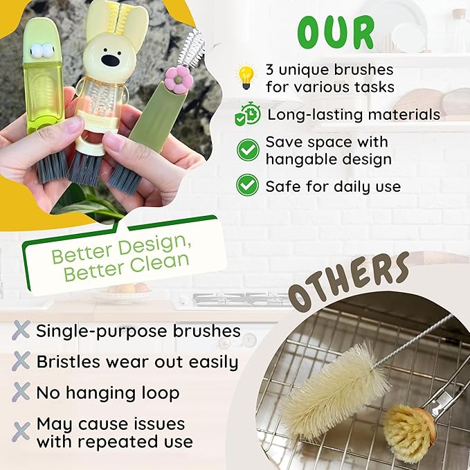 Cup Lid Cleaning Brush, 3 in 1 Cup Cleaner Brush New Multifunctional Lid Cleaner Lid Brush Cleaning Tool Multipurpose Bottle Gap Cleaner Brush Green