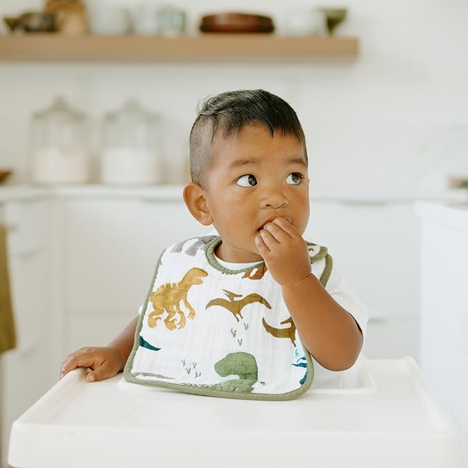 Little Unicorn Premium Classic Bib 3 pack | Adjustable as baby grows | Soft fabric on skin | Great for first time eaters (Dino Friends 2)