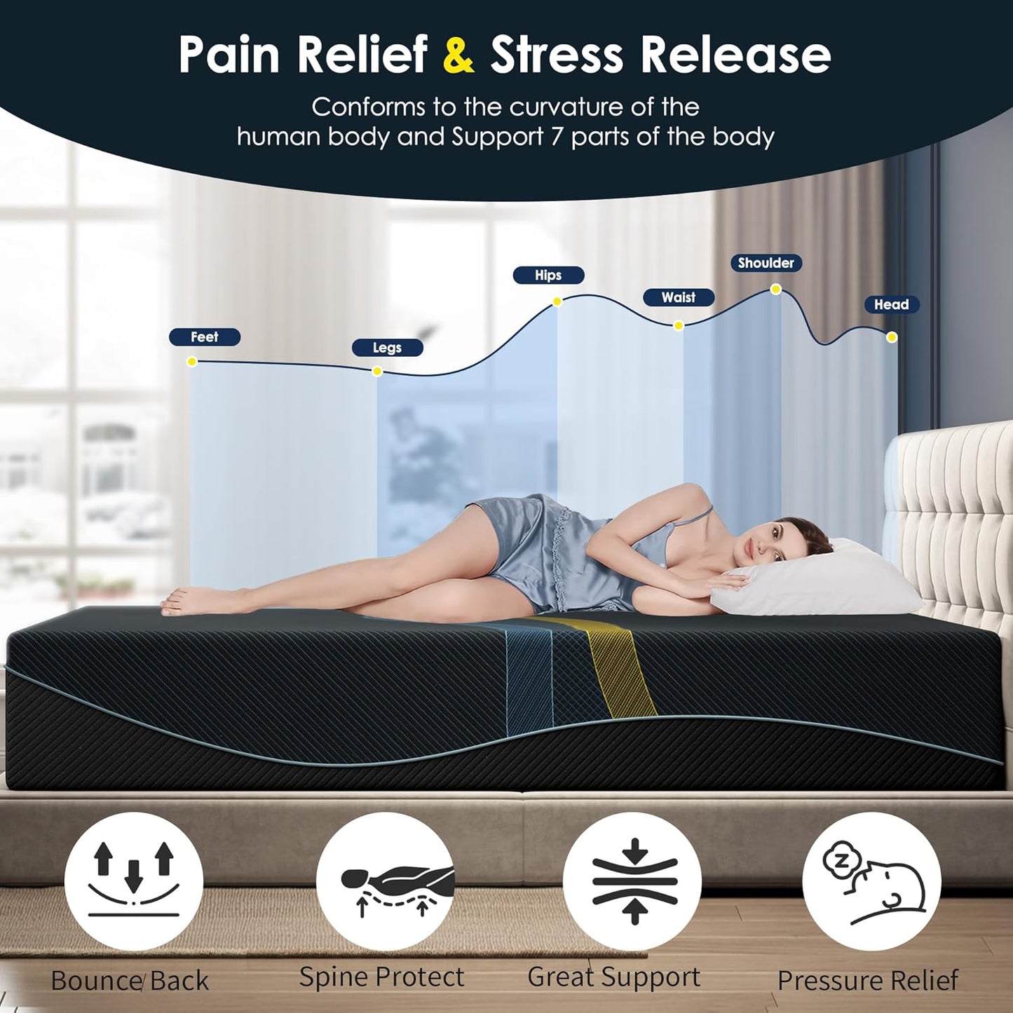 10 inch King Mattress Multi-Layer Memory Foam Mattress - Medium Firmness with Bamboo Charcoal & Green Tea Infusion