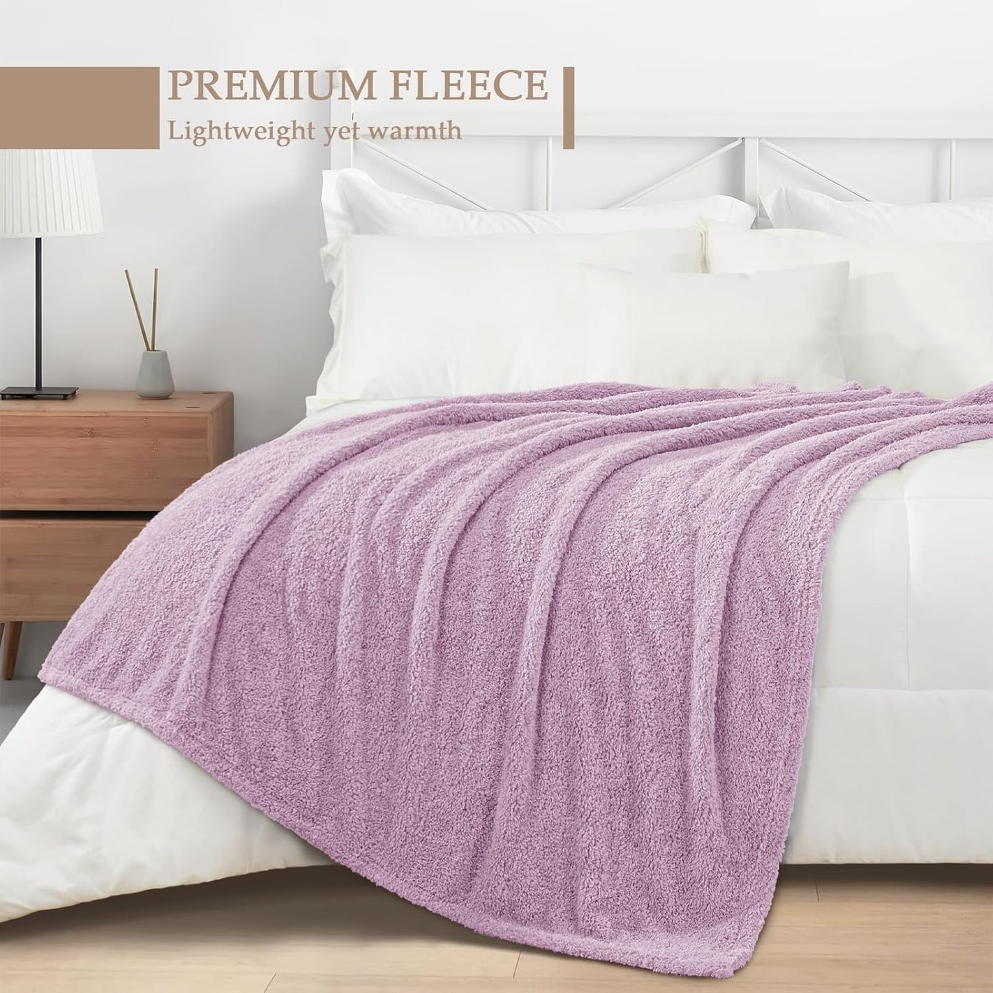 Exclusivo Mezcla Fleece Blanket for Couch, Soft and Cozy Twin Blankets for Women Men Girls Kids, Suitable for All Seasons, Light Purple,60x80 Inches