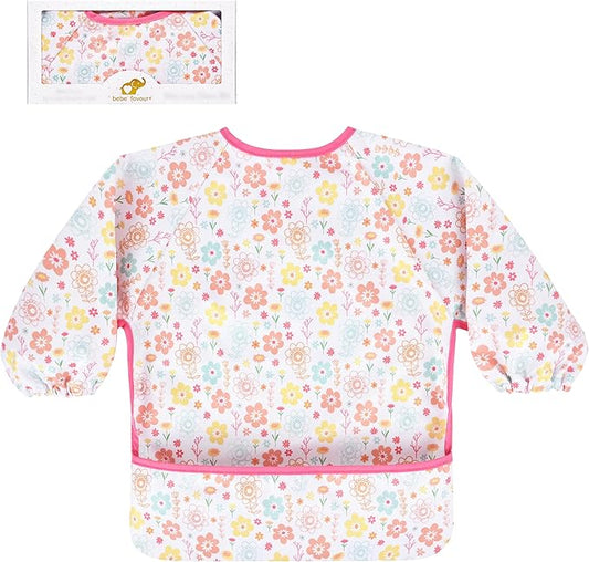 Long Sleeve Baby Bib For Eating Feeding Mess Proof Waterproof Food Smock Bibs With Pocket For Newborn Boy Girl