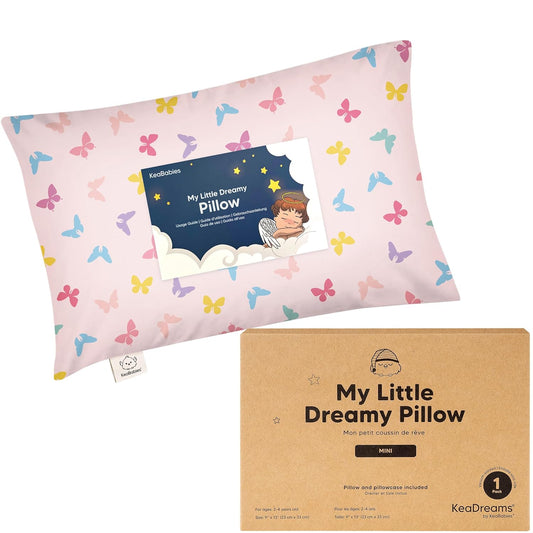 Mini Toddler Pillow with Pillowcase - 9x13 My Little Dreamy Travel Kids Pillow for Sleeping, Toddler Bed, Small, Tiny, Organic Cotton Pillowcase, Soft & Breathable, Kids 2-4 Years Old (Flutter)