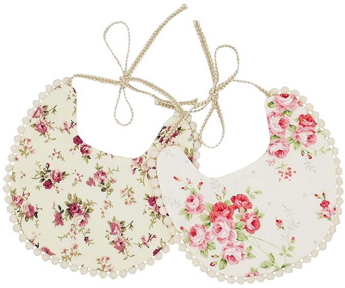 GZMM Baby Bib For Girls,Reversible Waterproof Handmade Natural Cotton Baby Drool Bib 0-12 months 2 Pack