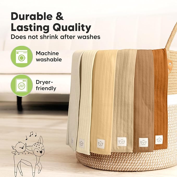 KeaBabies Organic Cotton Burp Cloths Baby Girl, Boy - 6-Pack Large Burping Clothes for Babies, Spit Up Rags, Super Soft & Absorbent Newborn Wash Towels, Gender Neutral, Non-Shrink (Stria, Terracotta)