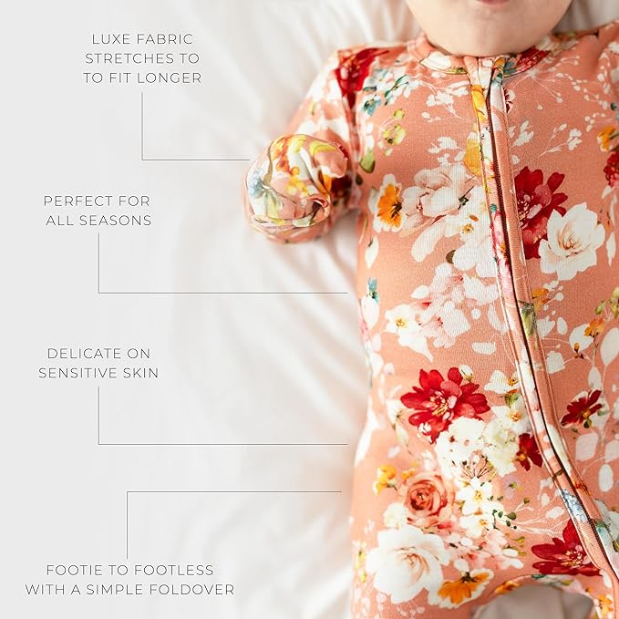 Posh Peanut Convertible Baby Sleepers - Girls Footless Baby Pajamas with 2 Way Zipper for Easy Diaper Changes