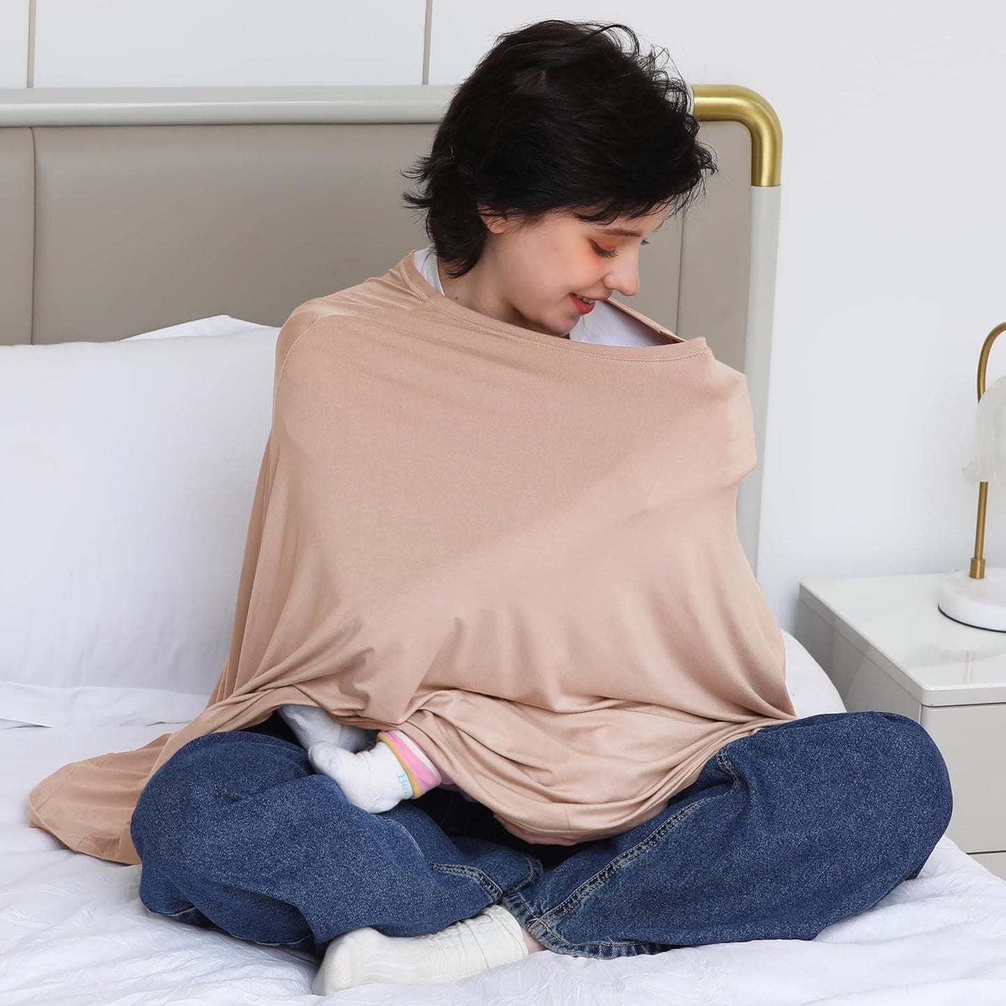 Nursing Cover for Breastfeeding, 360°Full Coverage Nursing Poncho, Rayon Soft & Breathable Breastfeeding Cover up (Smooth Rayon, Warm Natural Pink)