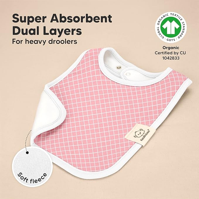 KeaBabies 8-Pack Organic Baby Bibs for Boys, Girls - Super Absorbent Cotton Drool Bibs for Baby Girl & Boy, Teething Toddler, Drooling Newborn, Ultra Soft & Machine Washable (Blush)