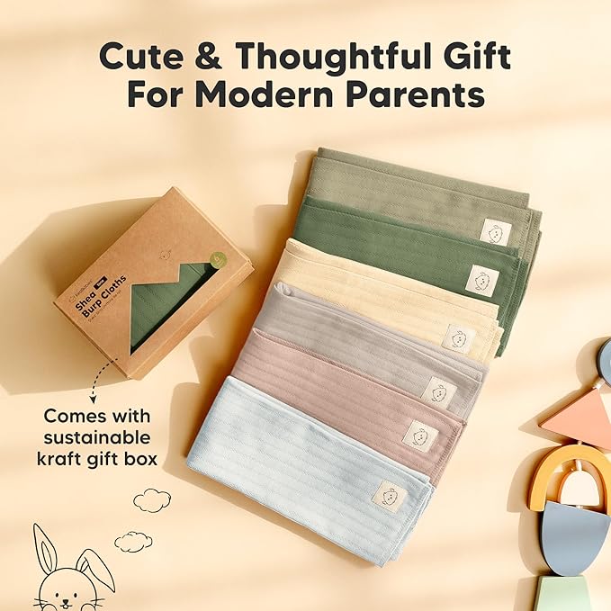 KeaBabies Organic Cotton Burp Cloths Baby Girl, Boy - 6-Pack Large Burping Clothes for Babies, Spit Up Rags, Super Soft & Absorbent Newborn Wash Towels, Gender Neutral, Non-Shrink (Stria, Hedges)