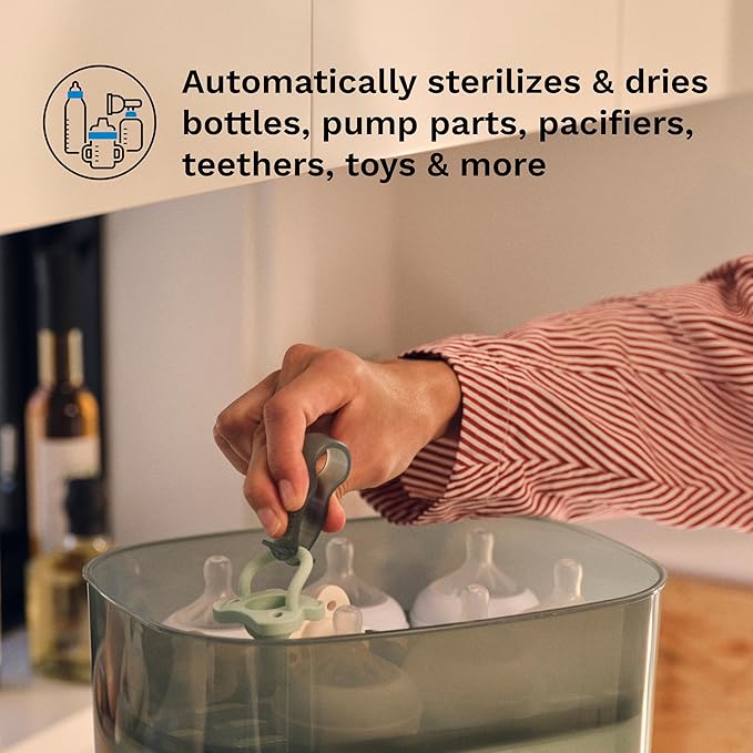 Baby Brezza Bottle Sterilizer and Dryer Advanced – 33% Faster - Largest Capacity Steam Sanitizer - Universal Sterilization Machine for All Bottles + Pump Parts - HEPA Air Filter, Black