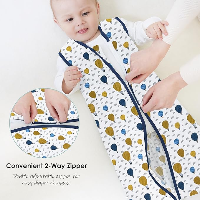 Cute Castle Baby Sleep Sack 12-18 Months - Lightweight 100% Cotton 2-Way Zipper TOG 0.5 Infant Wearable Blanket, Newborn Essentials Toddler Sleep Clothes, 3 Pack(Blue, Balloons, Animals)