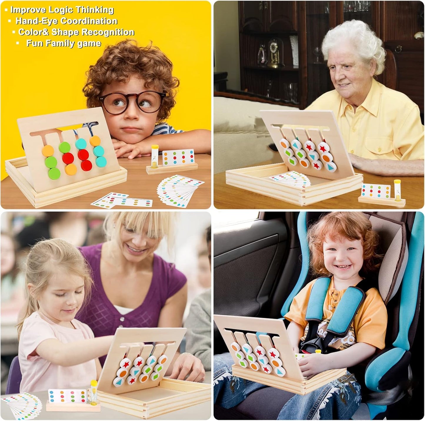 Montessori Learning Toys Slide Puzzle Color & Shape Matching Brain Teasers Logic Game Preschool Educational Wooden Toys for Kids Boys Girls Age 3 4 5 6 7 Years Old Airplane Travel Toy Birthday Gifts