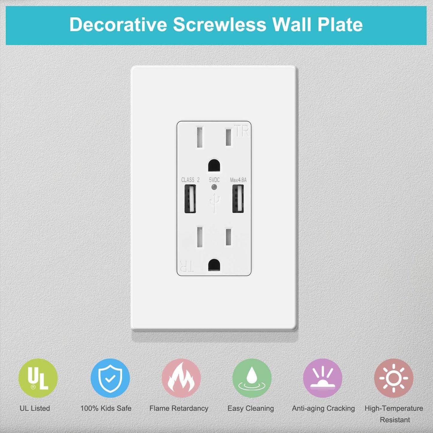 20 Pack 1-Gang Screwless Wall Plate, Decora Outlet Cover Plates, 4.57” H x 2.76” L, for Light Switch, Dimmer, GFCI, USB Outlet