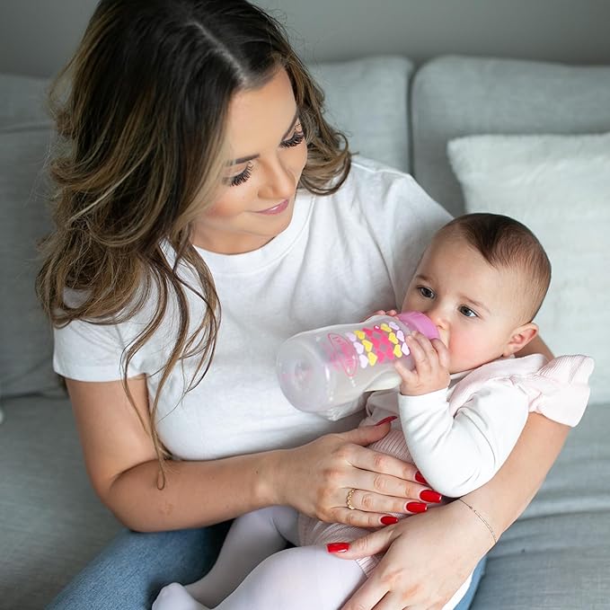 Dr. Brown's Anti-Colic Options+ Wide-Neck Sippy Bottle Starter Kit, 9oz/270mL, with Level 3 Medium-Fast Flow Nipple and Soft 100% Silicone Sippy Spout, Pink, BPA Free, 6m+