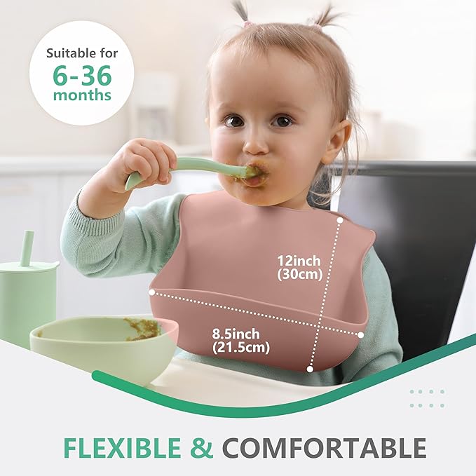 Cuddle Campus Set of 3 Silicone Bibs for Babies & Toddlers,Soft Adjustable Bibs with Pocket Food Catcher for Baby Girl,Boy