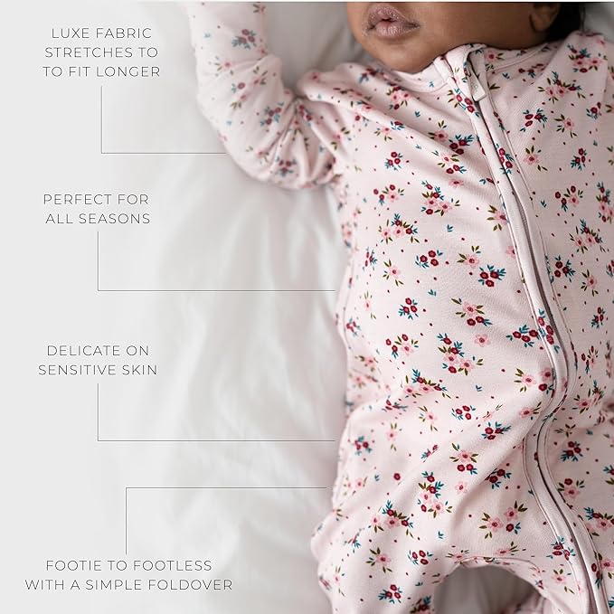 Posh Peanut Convertible Baby Sleepers - Girls Footless Baby Pajamas with 2 Way Zipper for Easy Diaper Changes