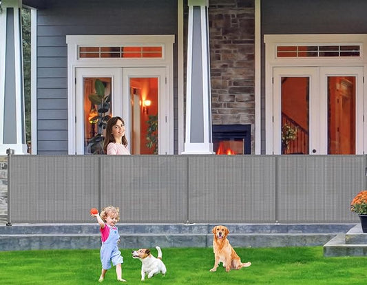 Upgrade 180 inch Retractable Baby Gates, EZIGO Extra Wide Baby Gate for Large Opening Extra Long Mesh Gate for Kids or Pet Dog Gate Child Safety Gate for Stairs Hallways Doorway Indoor Outdoor, Gray