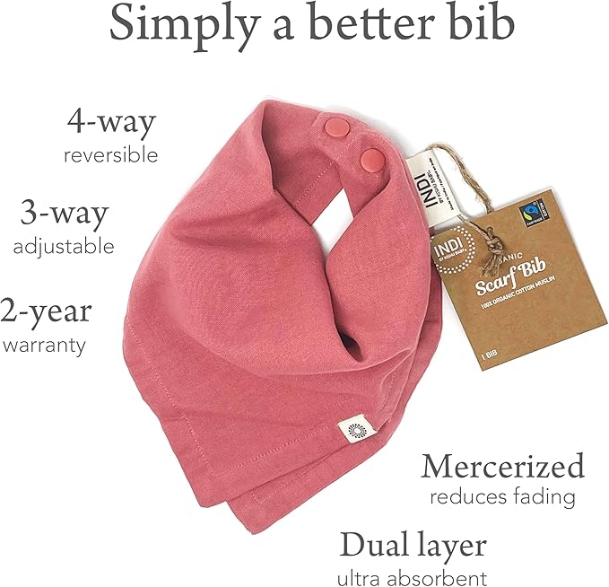Kishu Baby Indi Organic Baby Bandana Bibs – Fairtrade 4-Way Reversible Drool Bibs for Boys & Girls – Unisex (Set of 5)