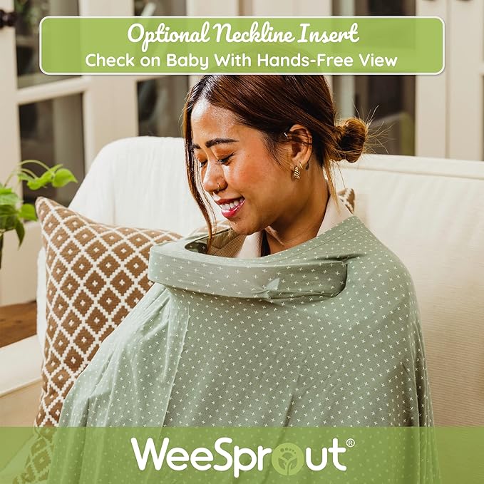 WeeSprout Nursing Cover for Breastfeeding, Feeding Cover for Breastfeeding, Soft & Breathable Nursing Poncho, Neck Insert for Hands-Free View, Machine Washable & Dryer Safe Nursing Cover Up