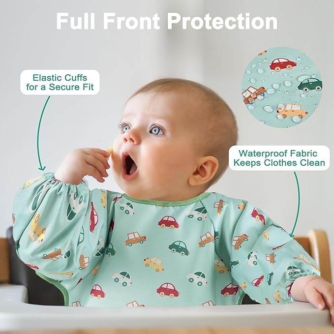 Long Sleeve Baby Bib For Eating Feeding Mess Proof Waterproof Food Smock Bibs With Pocket For Newborn Boy Girl
