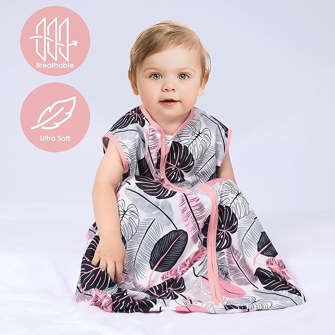 Baby Sleep Sack 6-12 Months 3 Pack Baby Wearable Blanket 100% Rayon Cotton 2-Way Zipper Toddler Sleeping Sack .Comfy Soft Lightweight TOG 0.3 (Banana&Flower&Pink,)