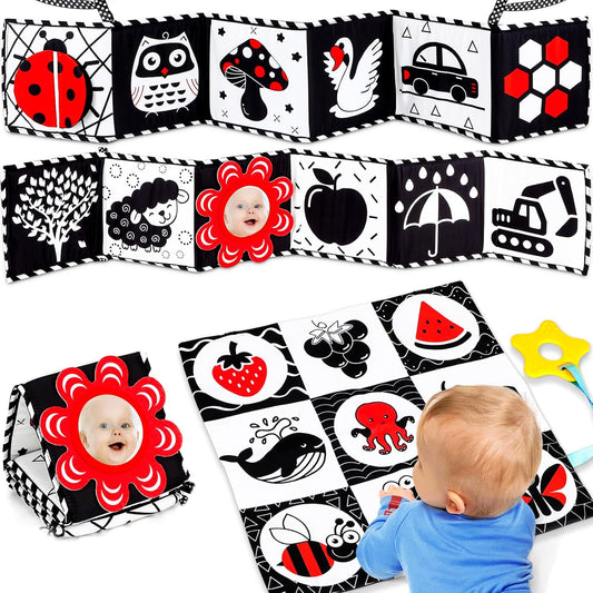 High Contrast Baby Toys for Newborn Infant 0-6 Months Montessori Tummy Time Black and White Sensory Crinkle Toys 0-3 3-6 Months Soft Books Carseat Toys for Baby Boys Girls Easter Basket Stuffers Gifts