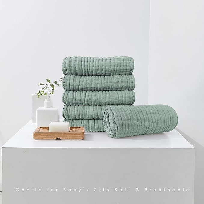Muslin Burp Cloths 100% Cotton Large 20''x10'' Extra Soft and Absorbent Baby Wash Cloths Spit Up Rags - Baby Burping Cloth for Boys Girls Items(12 Pack Green)