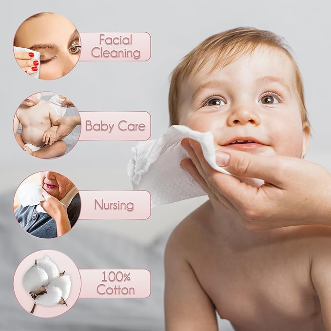 100% Cotton Disposable Face Towel 100 Count 10x12 Inch | Biodegradable Thick Soft One Time Use Dry Wipes for Sensitive Skin, Baby Care, Facial Cleaning, Makeup Removal