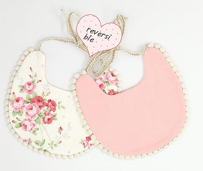 GZMM Baby Bib For Girls,Reversible Waterproof Handmade Natural Cotton Baby Drool Bib 0-12 months 2 Pack