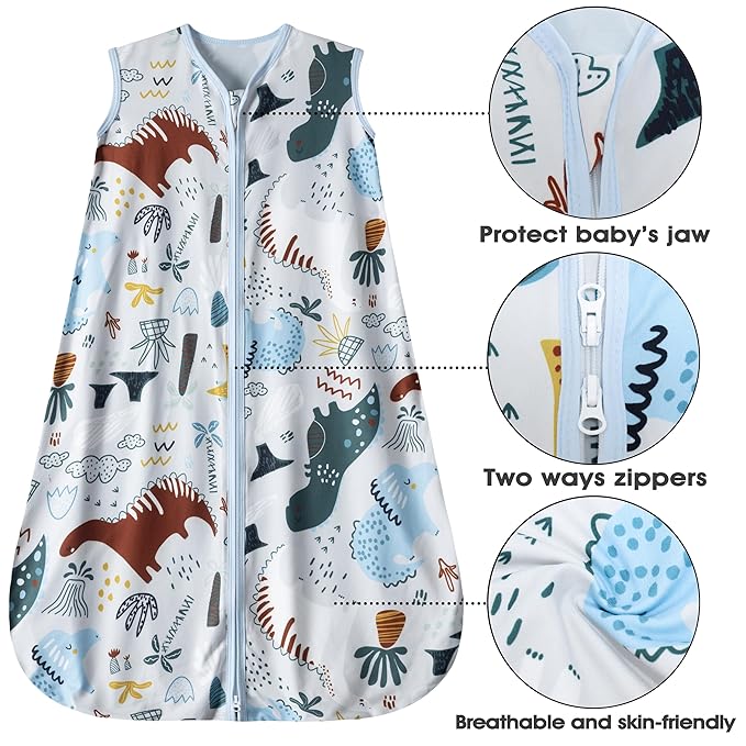 Baby Sleep Sack 18-24 Months 3 Pack Baby Wearable Blanket 100% Rayon Cotton 2-Way Zipper Toddler Sleeping Sack .Comfy Soft Lightweight TOG 0.3 (Elephant&Dinosaur&Hexagon,)
