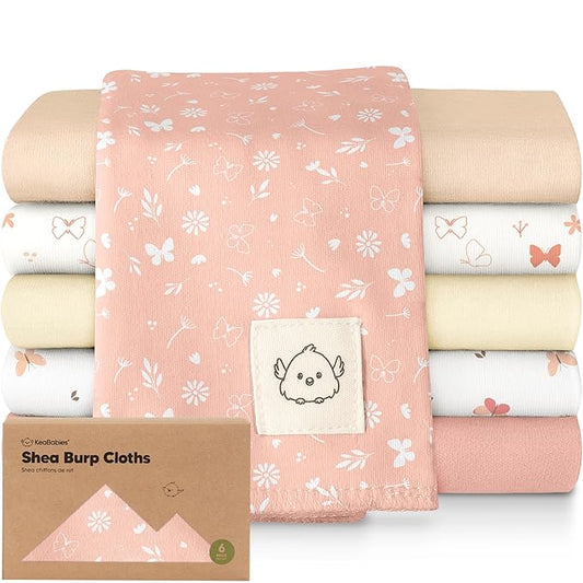 Organic Burp Cloths Baby Boy, Girl - 6-Pack Large Cotton Burping Cloths for Babies, Spit Up Rags, Super Absorbent, Ultra Soft Newborn Rag, Gender Neutral, Machine Washable, Durable(Butterflies)