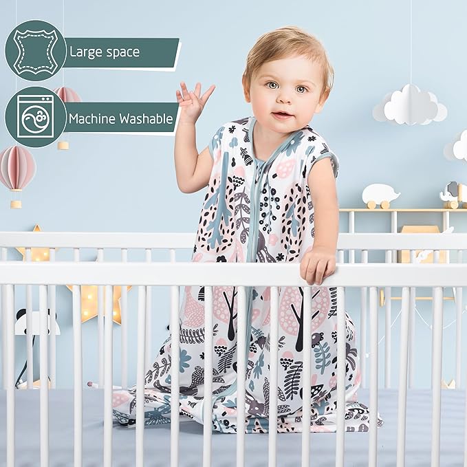 Baby Sleep Sack 18-24 Months 3 Pack Baby Wearable Blanket 100% Rayon Cotton 2-Way Zipper Toddler Sleeping Sack .Comfy Soft Lightweight TOG 0.3 (Rabbit&Rocks&Green)