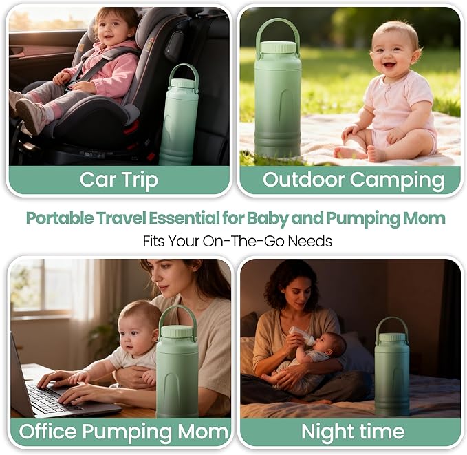 Pinkart 22oz Breast Milk Cooler Bottle, 360° Cooling for 24 Hours, Portable Breastmilk Chiller with 2pcs Bottles, TSA-Approved, Non-Slip Frosted Anti-Scratch Design