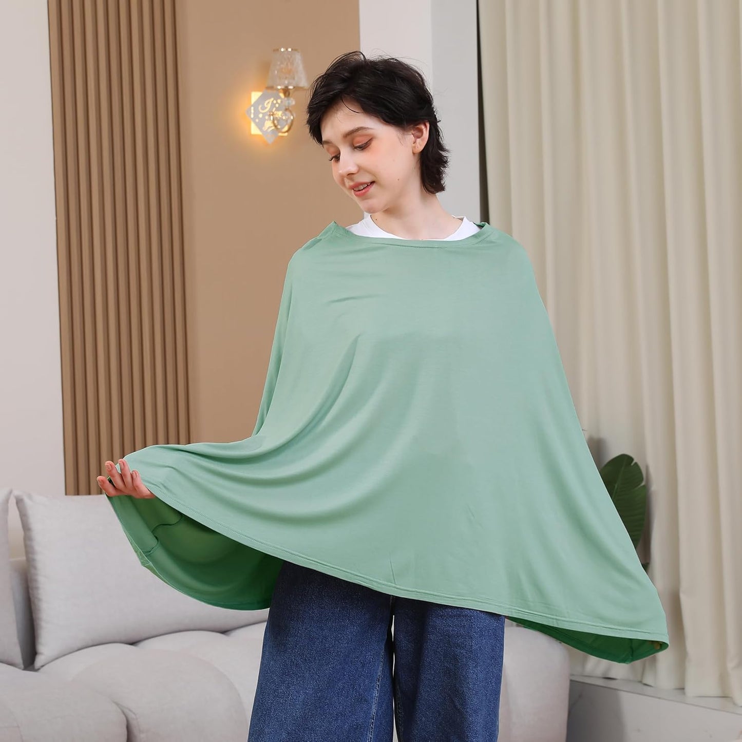 Multi-use Nursing Cover for Breastfeeding, 360°Full Coverage Nursing Poncho, Rayon Soft & Breathable Breastfeeding Cover up (Smooth Rayon, Sage Green)