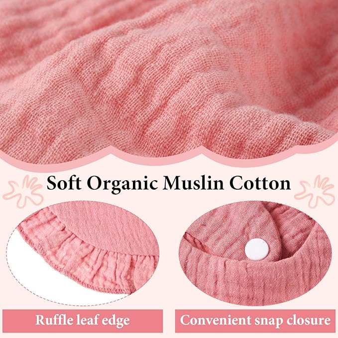Kenning 18 Pcs Muslin Drool Baby Bibs Baby Girl Ruffle Bibs Absorbent Cotton with Snap Button for Boys Girls