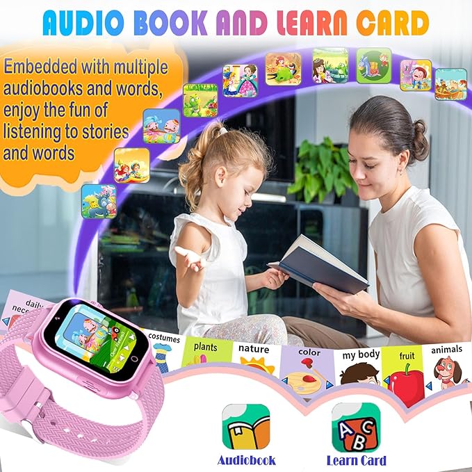 Goodatech Kids Smart Watch for Boys Girls, 1.54'' Smartwatch with 26 Puzzle Games,HD Camera,Video Music Player,Pedometer,Flashlight,Audio Book etc., Aluminum Case and Sport Band (Pink)