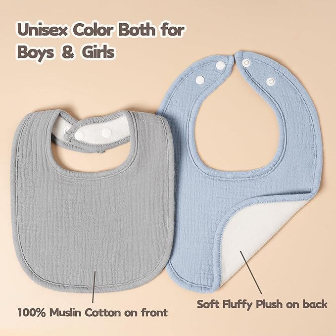 Susurration Muslin Baby Drool Bibs 6Pack Soft Square Adjustable Baby Bandana Bibs for Unisex Girls & Boys