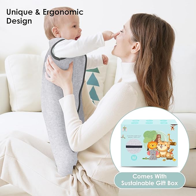 Cute Castle Baby Sleep Sack 6-12 Months - Lightweight 100% Cotton 2-Way Zipper TOG 0.5 Infant Wearable Blanket, Newborn Essentials Toddler Sleep Clothes, 3 Pack(Dark gray, Light gray, Bear)