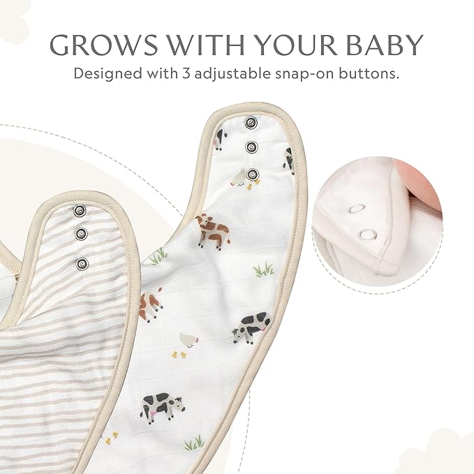 Bamboo Little Baby Bibs (Pack of 2) - Bibs with Adjustable Snaps- Absorbent Terry Backing