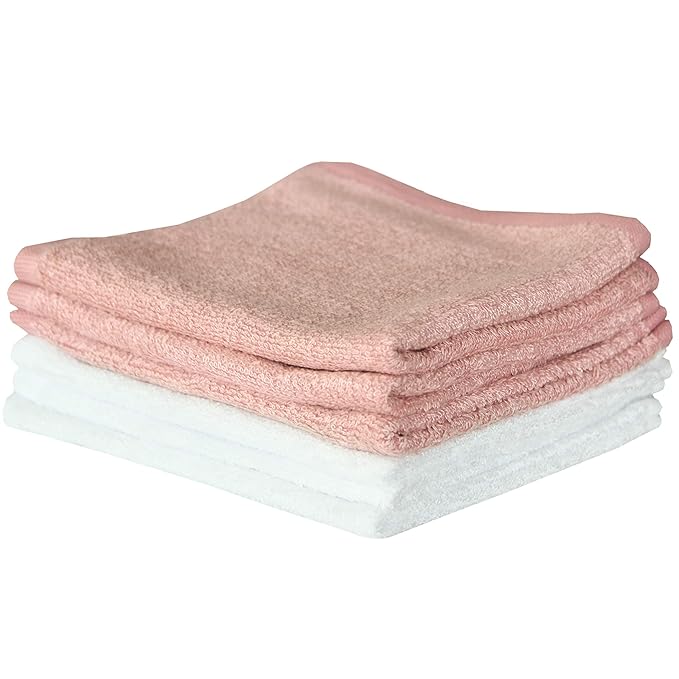 Copper Pearl 6 Ultra Soft Baby Bath Washcloths Premium Large Soft Darling (Pink/White) 11" x 11" Towels