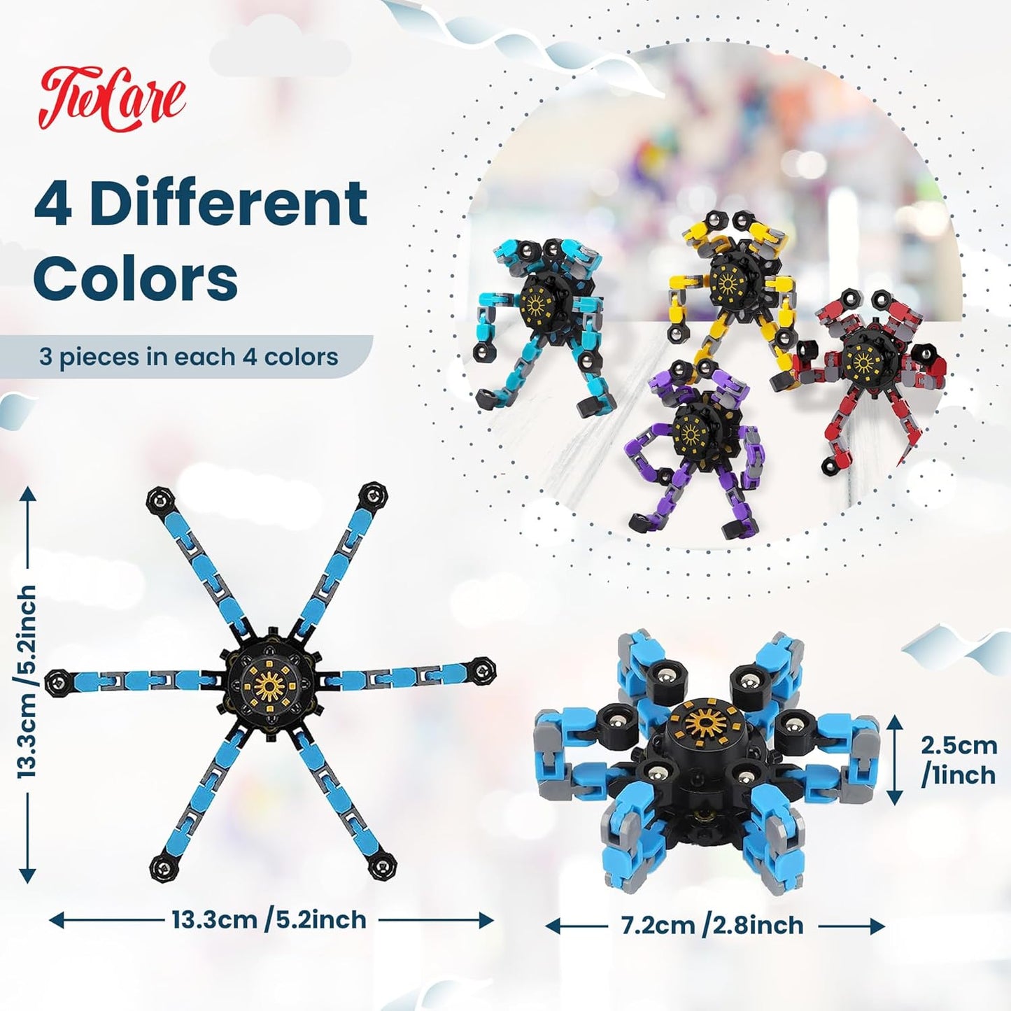 12 Pack Finger Robot Transformable Spinners for Kids Adults,Creative Deformable Fidget Fingertip Gyro Mechanical Top DIY Spiral Chain ADD ADHD Autism Metal Toy Changeable Octopus Stress Relief Gifts