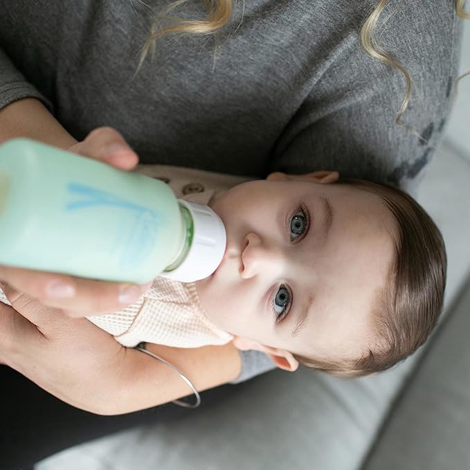 Dr. Brown's Anti-Colic Options+ Narrow Glass Baby Bottles with Silicone Sleeves, Blue, Glow, Mint, BPA-Free, 8 oz/250 mL, 0m+, 3-Pack