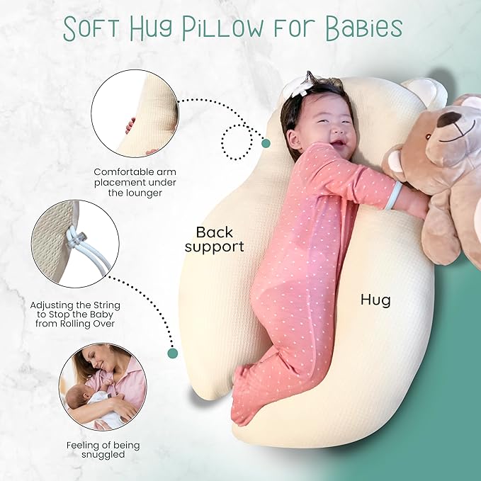 Baby Pillow (Cover+Pillow) Anti-Roll, Nursing, and Tummy Time Features, 3D Air Mesh Fabric for Breathability. Adjustable Thickness, Easy Care