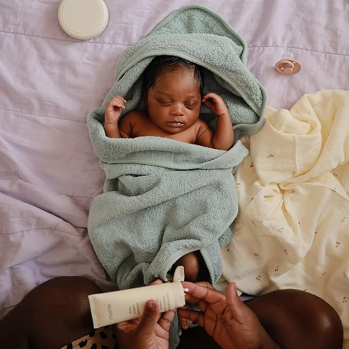 mushie Baby Hooded Towel | Organic Cotton (Sea Mist)