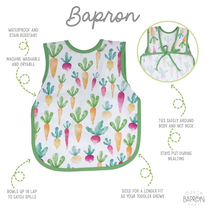 BapronBaby Farm Produce Bapron - No Neck Tie Safer Bib for Baby & Toddler - Soft Waterproof Stain Resistant - Machine Washable - Sz Baby/Toddler 6m-3T
