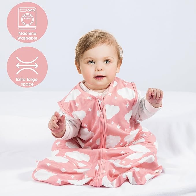 Baby Sleep Sack 0-6 Months Baby Wearable Blanket 100% Rayon Cotton 2-Way Zipper Toddler Sleeping Sack，Comfy Soft Lightweight TOG 0.3（Cloud）