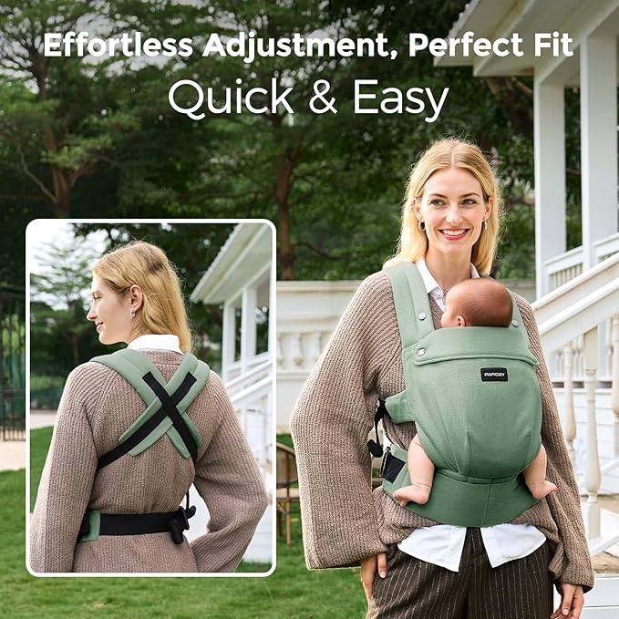 Momcozy Baby Carrier with Natural Cotton Linen, Built to Last, Ergonomic Design, 7-44lbs for Infant and Toddler, Lightweight and Comfortable, Hands-Free for Moms&Dads, Sage Green