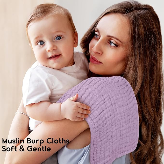 Muslin Burp Cloths for Baby 100% Cotton Burping Cloths for Boys Girls Large 20''X10'' Extra Soft and Absorbent 12 Pack - Gradient Purple