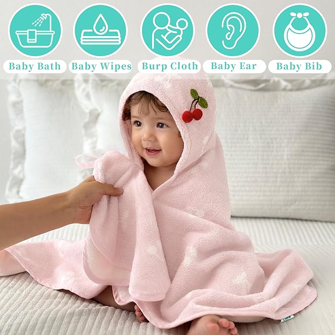 VOOVA & MOVAS 6 Pack 100% Cotton Baby Washcloths | 12x12 Inches | Highly Absorbent | Ultra-Soft Newborn Towels | Perfect Set,Baby Essentials | Jacquard Cherry & Ivory Colors