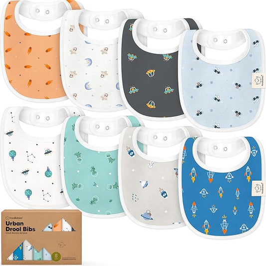 8-Pack Organic Baby Bibs for Boys, Girls - Soft Cotton Drooling and Teething Bibs for Baby Girl & Boy, Extra Absorbent, Easy To Clean & Put On for Toddler, Newborn, Infant 0-24 Months (Cosmo)