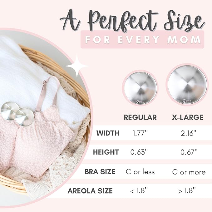 Cradle & Grace Pure 999 Silver Nursing Cups with White Carrying Case, Silver Nipple Shields for Breastfeeding Newborn, Silver Nipple Covers Breastfeeding Kit, X-Large